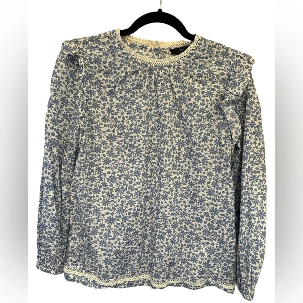 J.Crew Flutter Sleeve Shadow Stripe Floral Blouse